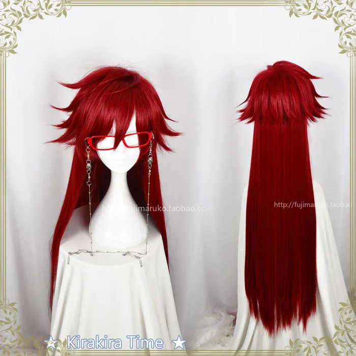 

Kuroshitsuji Phantomhive Ciel Cosplay Wig Under Grell Sutcliff Red 100cm Long Straight Hair Anime Black Butler