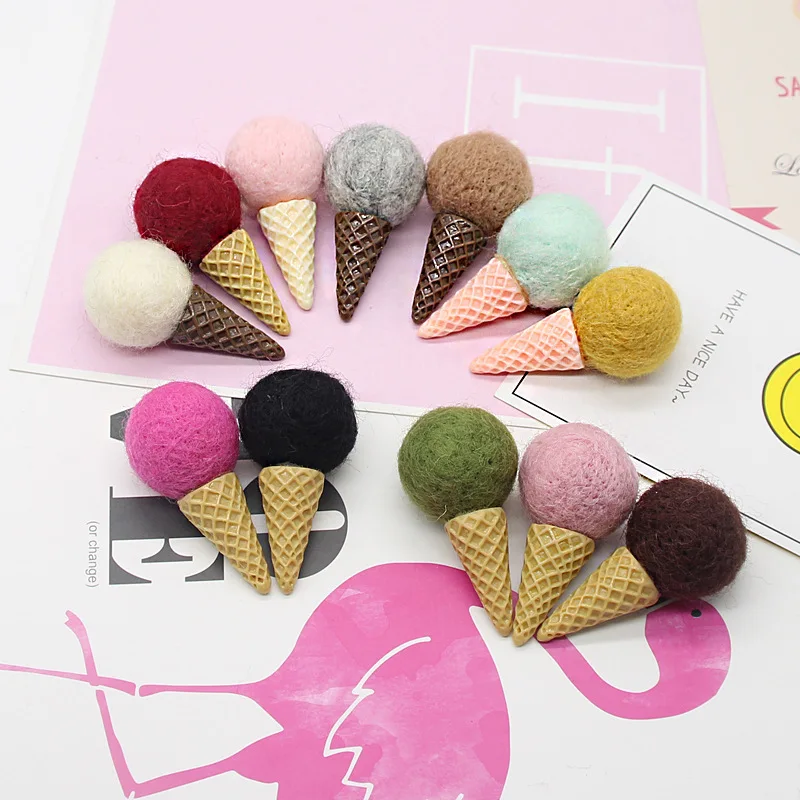 10 Pcs Ice Cream Cone Resin Flat Bottom Embellishment for DIY Hair Accessory