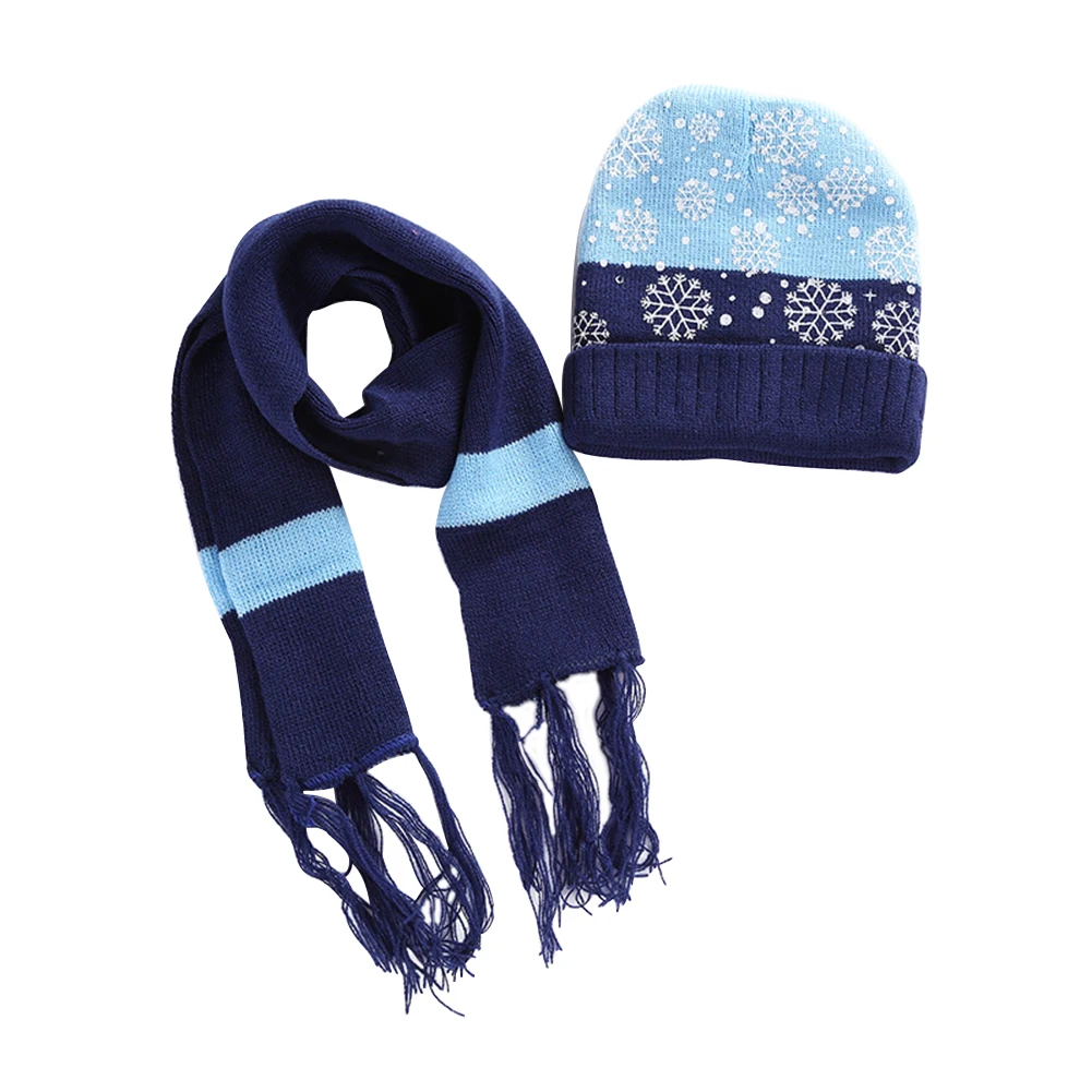 Осенне-зимняя теплая шапочка из 2 предметов для младенцев, Рождественская шапочка, шапка, шарф - Цвет: Светло-голубой