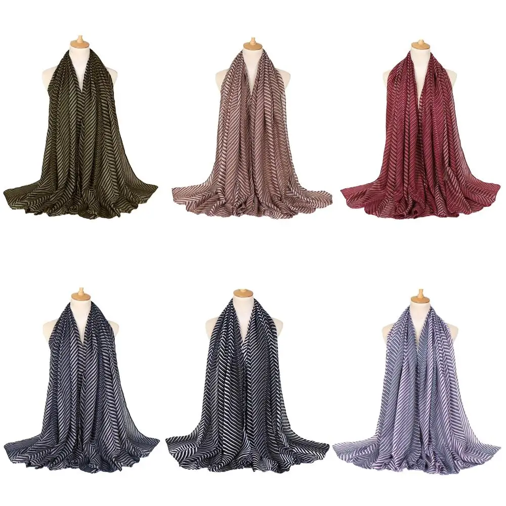 

New Muslim Women Scarf Hijab Cotton Linen Shawl Stripes Islamic Head Wrap Stole Scarve Long Scarf Soft Headscarf Turban 180*90cm