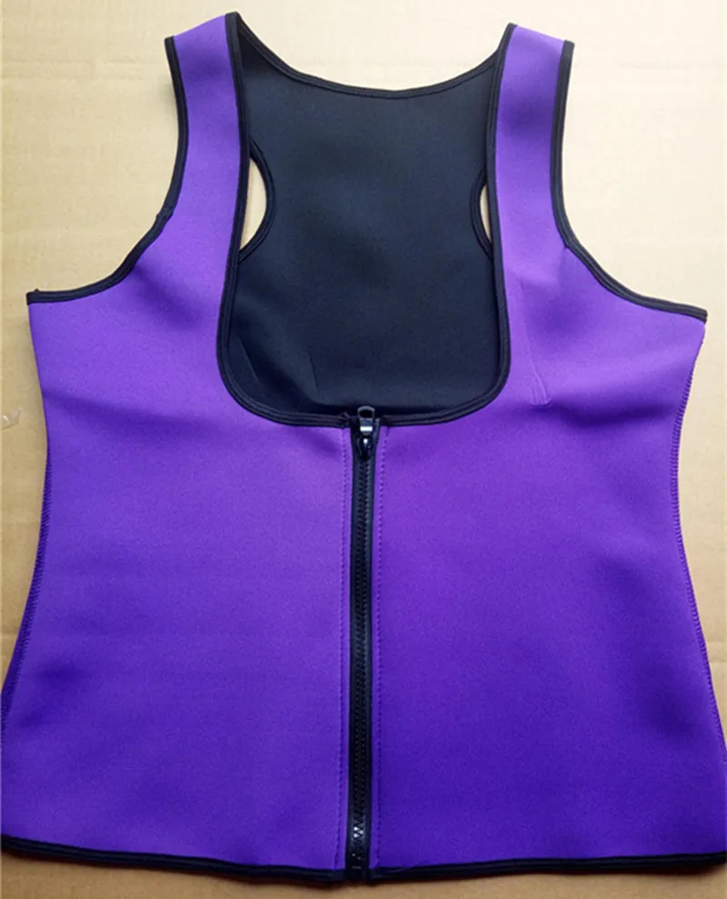 Неопреновый свитер для сауны, формирователь для тела, жиросжигатель, тренировочный жилет, контроль тренера на талии, Корректирующее белье на молнии для похудения - Цвет: Purple