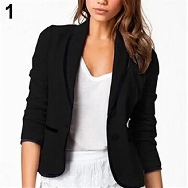 

Women's Casual OL Two Buttons Pocket Blazer Long Sleeve Shawl Lapel Coat Suit