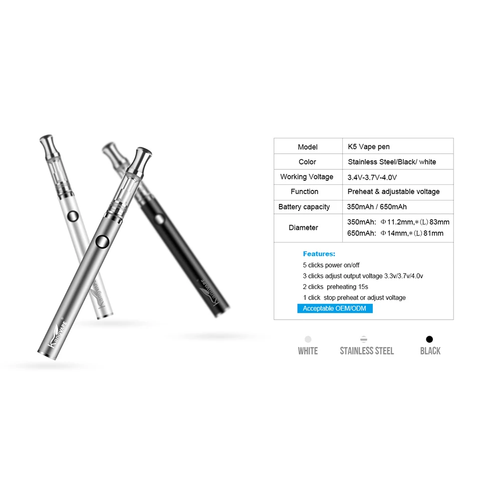 Original kangvape K5 Vape Pen starter Kit 650mAh preheat adjustable voltage Vaporizer Electronic Cigarette vape pod VS minifit (10)