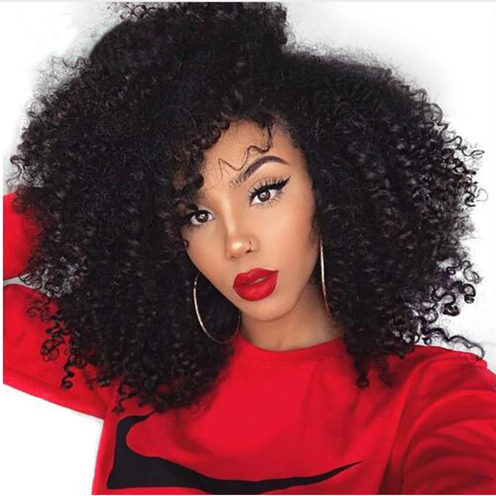 Simebeaut 250 Density Kinky Curly Lace Front Human Hair Wigs With Baby Hair Pre Plucked Brazilian Remy Short Bob Hair Fringe Wig