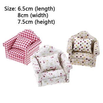 

1Pcs 1:12 Dollhouse Furniture Dot Plaid Flower Chair Sofa With Pillow Sweet Furniture For Doll House Armchair Furniture Toy Gift