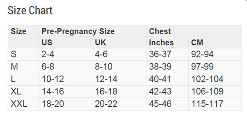 Pregnancy Size Chart