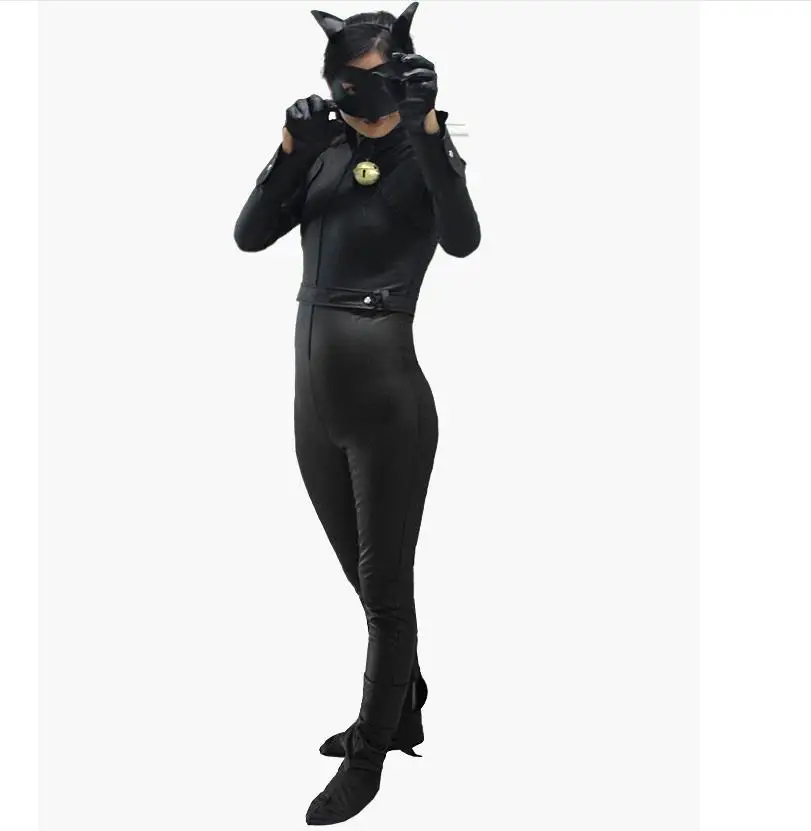 Kid Cat Noir Cosplay Jumpsuit Halloween Ladybug Costume Black PU Outfit