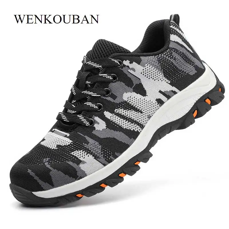 Camouflage Steel Toe Shoes Men Work 