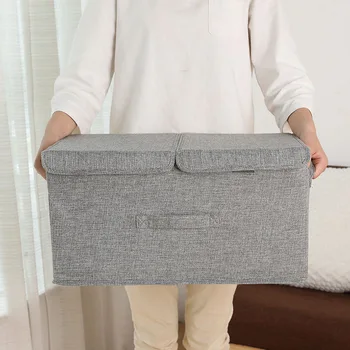 

Double Cover Storage Boxes Cotton and Linen Storage Baskets Underwear Containers Bins with Lids Organizer for Kid Toy Clothes