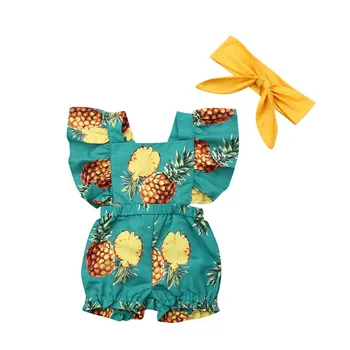 

2019 Newborn Toddler Baby Girls Ruffles Rompers Summer Lace Flower Baby Girls Clothes Kids Jumpsuit Playsuit Headband Outfits