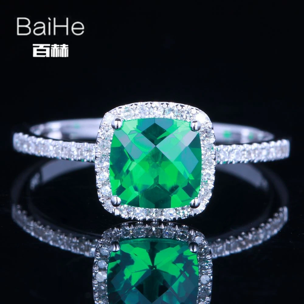 BAIHE Solid 14 к белое золото(AU585) 0.8CT Сертифицированный Зеленый безупречный обработанный изумруд обручальное кольцо для женщин Мода Ювелирные украшения подарок кольцо