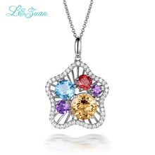 Я и Цзуань белое золото 925 стерлингового серебра с натуральным Цепочки и ожерелья 1.79ct цитрин топаз красочные камень кулон Для женщин Цепочки и ожерелья Ювелирные украшения