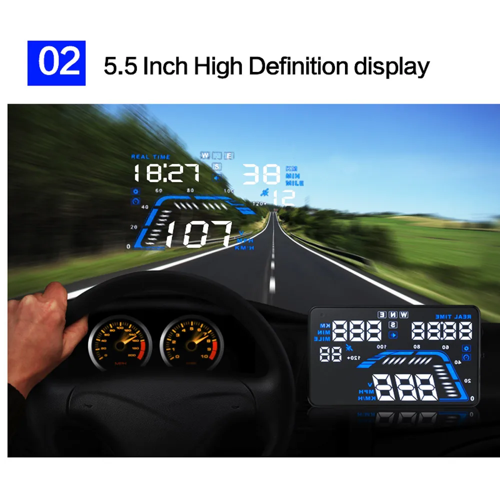 Для Q7 5,5 ''Универсальный Автомобильный gps HUD цифровой Head-Up тире Экран Дисплей Скорость сигнализации instrumentos де gps HUD velocidad de 3,13