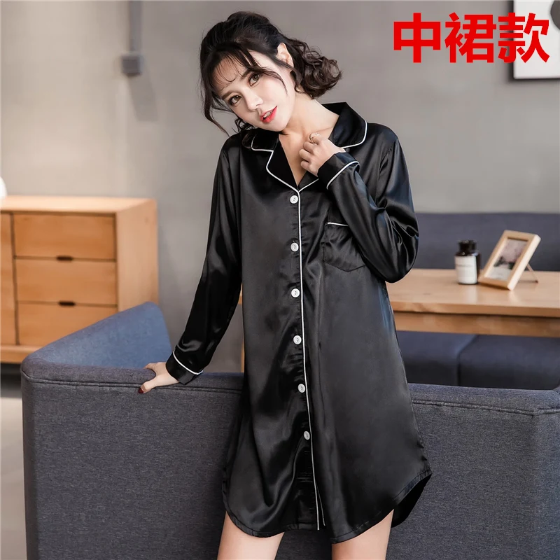 

Pajamas female summer ice silk shirt nightdress female summer silk sexy pajamas women's home service Korean