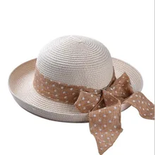 Korean version of the classic dot big silk bow wearing a wide-brimmed hat female summer hat flange factory outlets