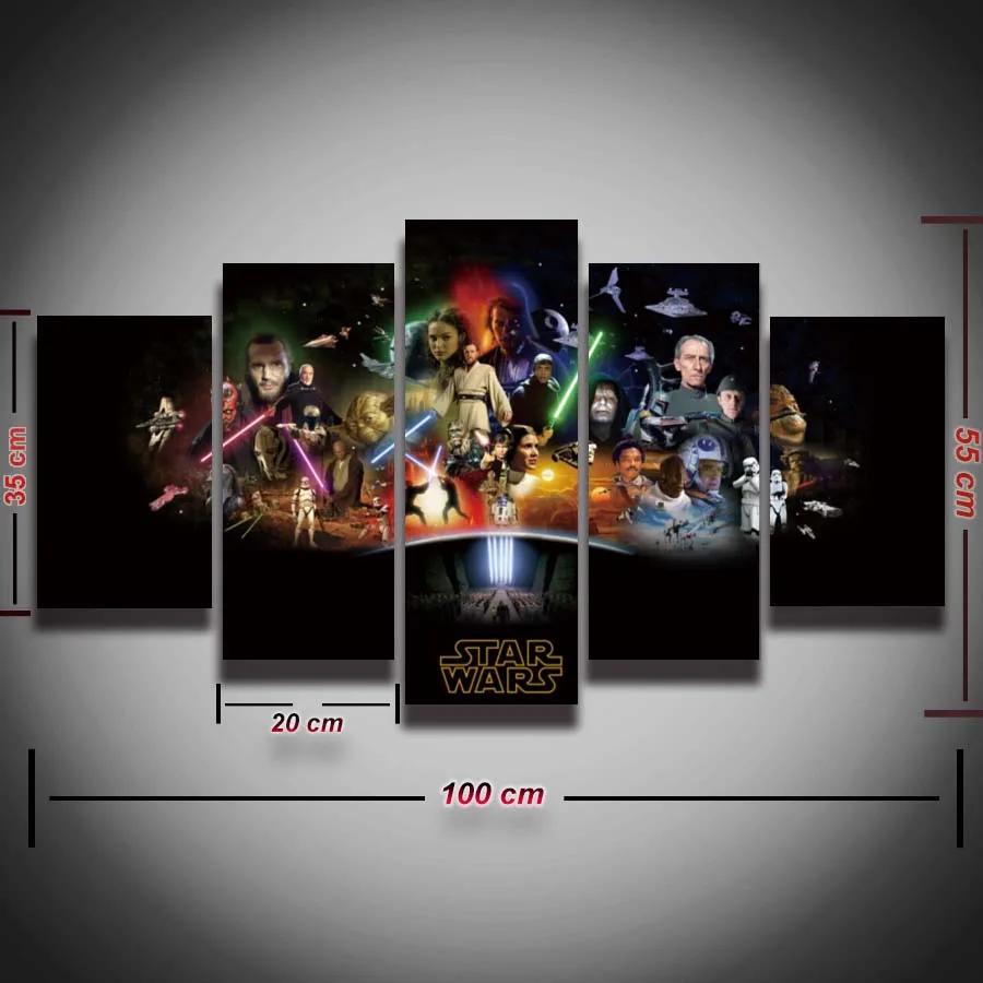 5 Panels Printed star wars picture painting on canvas wall
