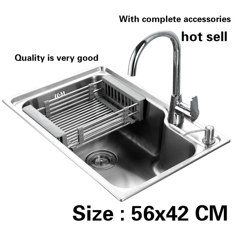 

Free shipping Household small Kitchen sink durable 0.8 mm 304 stainless steel hot sell 56x42 CM