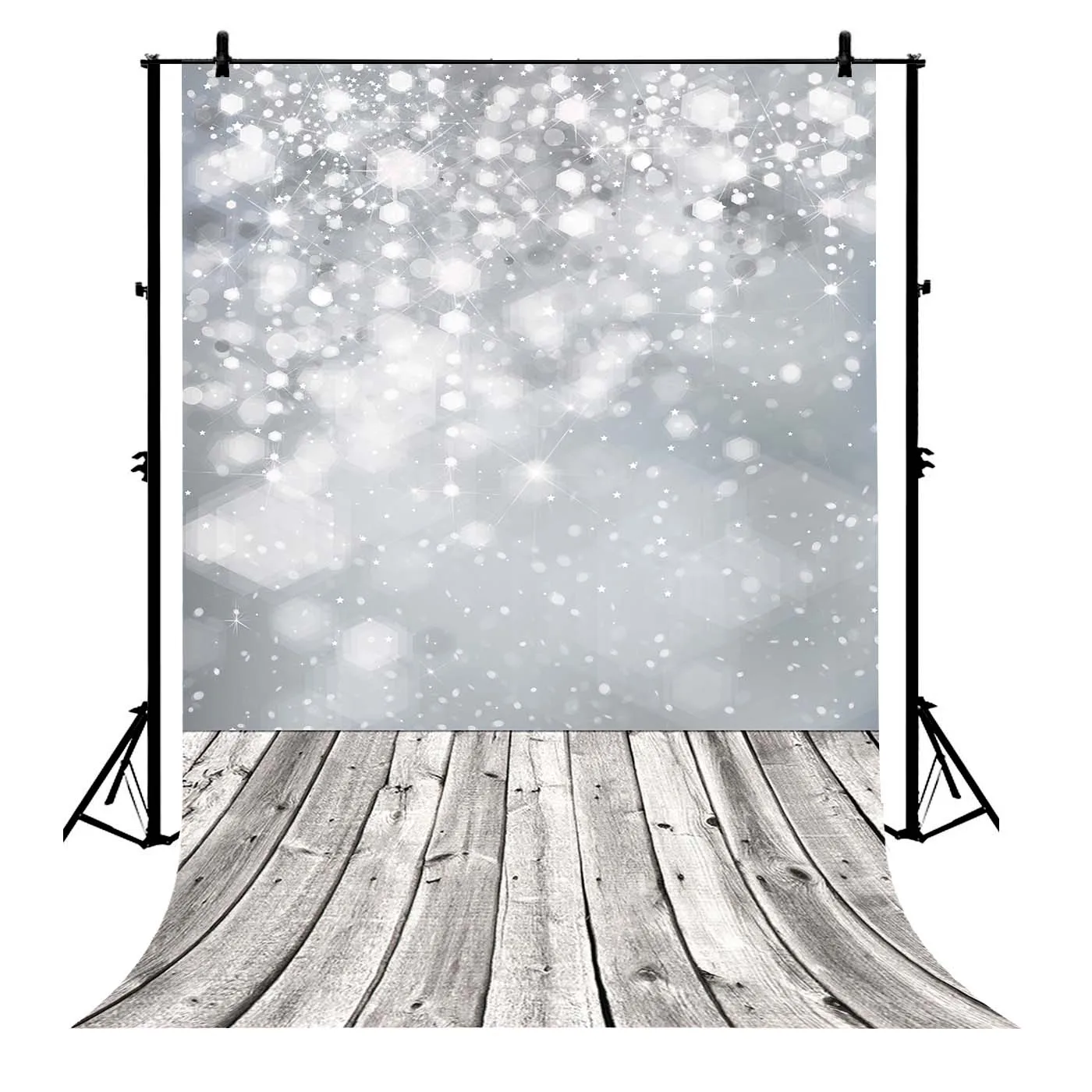 

5x7ft Snowflake Glitter Spots Wood Floor Polyester Photo Background Portrait Backdrop