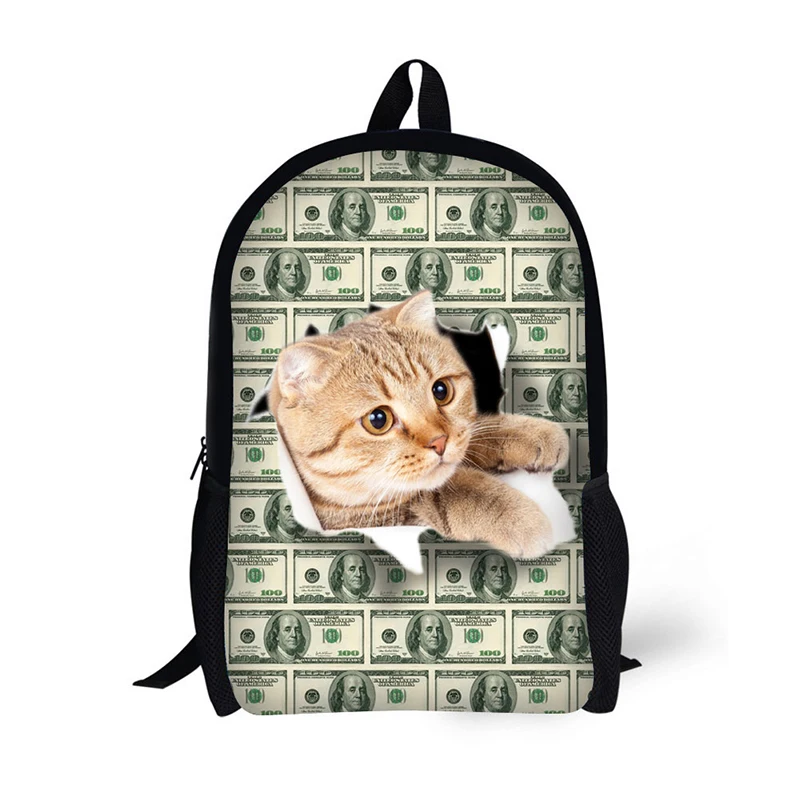 

Dollar pattern Children Backpack 3D Animal Printing Travel Daypack for Teenagers Boys cats and dogs Men School Shoulder Bag