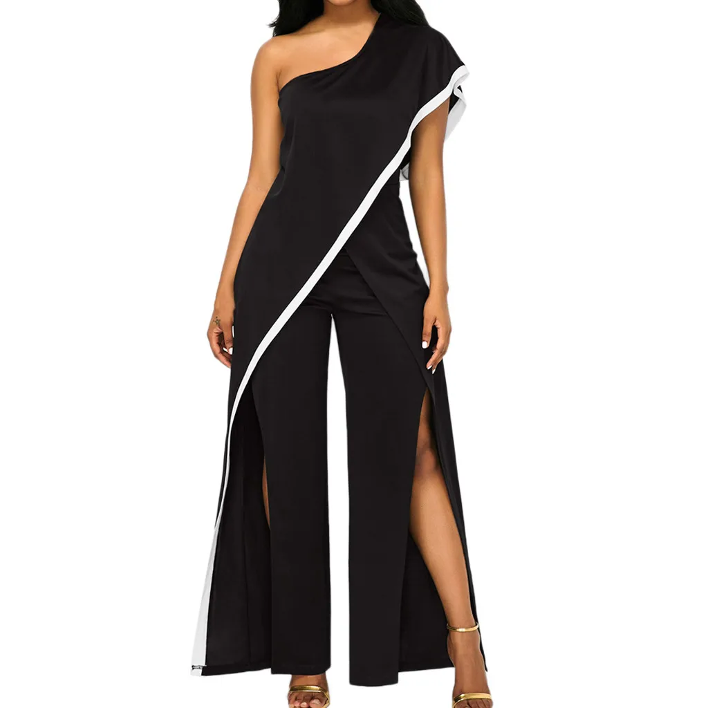 

JAYCOSIN clothes Women Short Sleeve Playsuit Clubwear Straight Leg With Belt patchwork fashion Jumpsuit