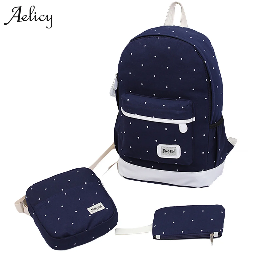Женский холщовый рюкзак Aelicy школьный в горошек для девочек-подростков 3
