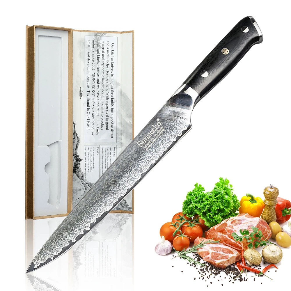 

SUNNECKO 8'' inch Slicing Kitchen Chef Knife Japanese Damascus VG10 Steel Razor Sharp Strong Blade G10 Handle Cutting Tools Gift