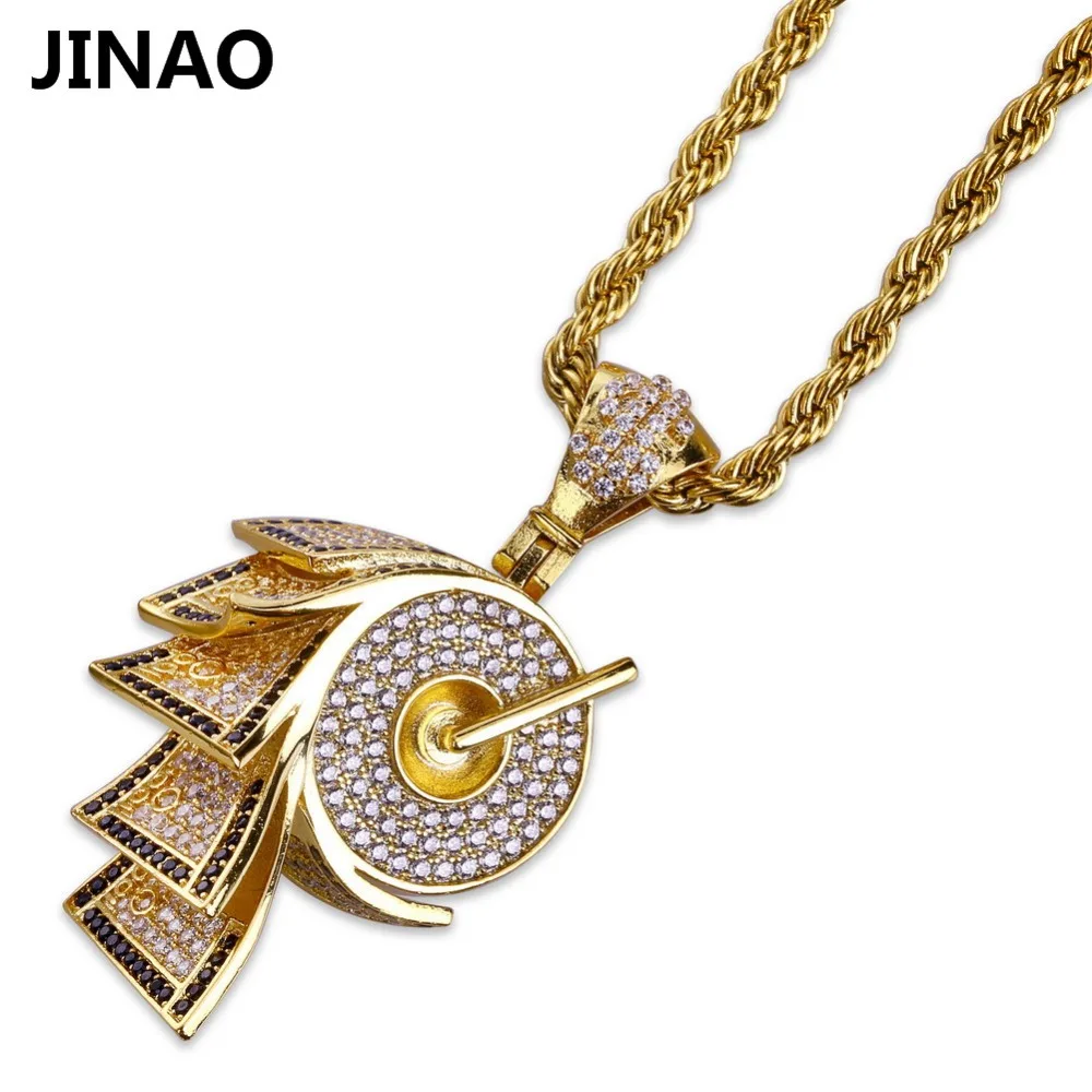 

JINAO Hip Hop Rock 24 Inch Length Gold Color Plated Necklace Micro Pave Cubic Zircon Paper Necklaces & Pendant For Male Jewelry