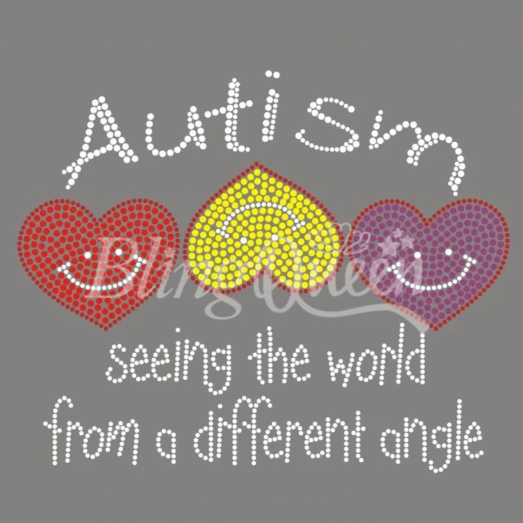 BlingQueen 25PCS/LOT Iron On Rhinestone Bling Transfers Autism Designs