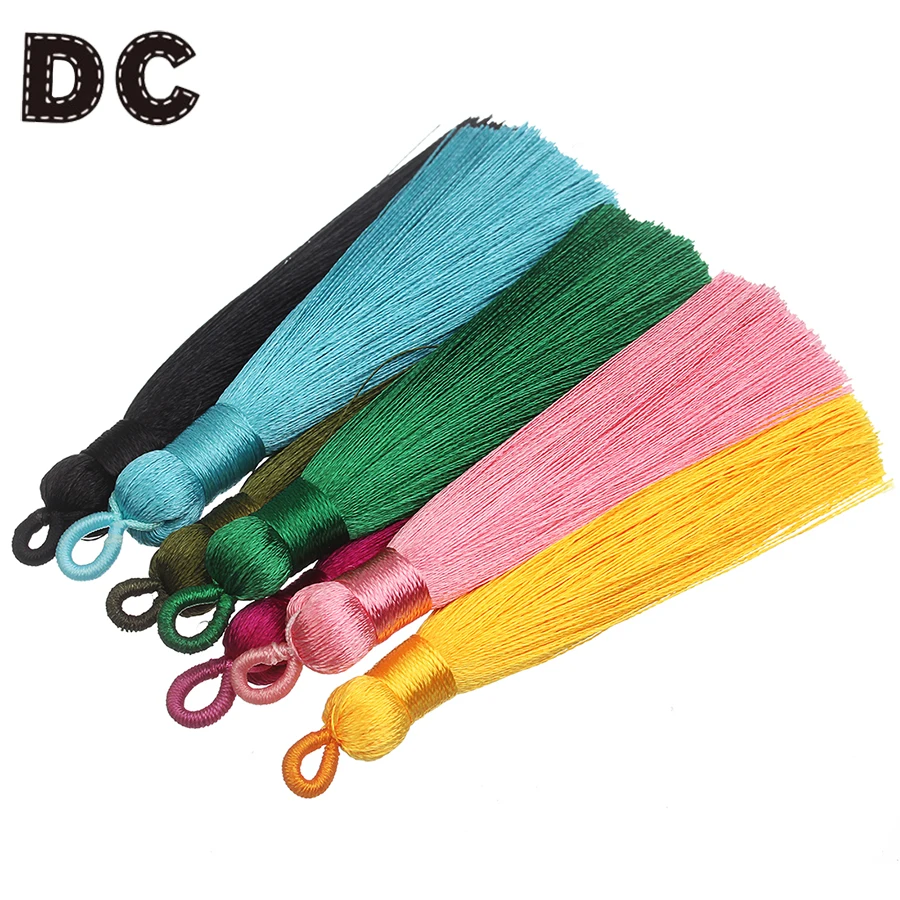 

DC 10pcs Fashion Long Silk Tassel Fringe Charms Pendants Length 90mm with Hole fit Earring Necklace DIY Jewelry Making Findings