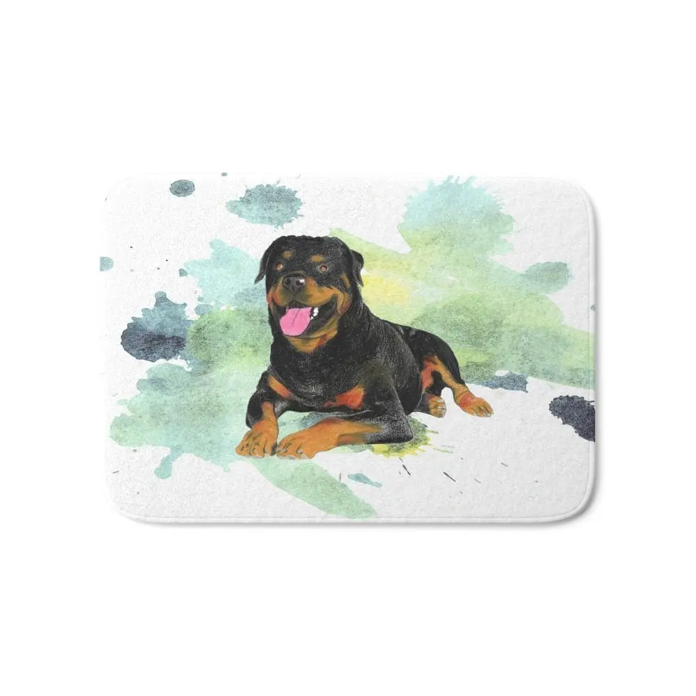 

Rottweiler Happy Bath Mat 17" x 24"Pattern Fleece Rug Anti-Slip Doormat Home Decor