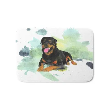 

Rottweiler Happy Bath Mat 17" x 24"Pattern Fleece Rug Anti-Slip Doormat Home Decor