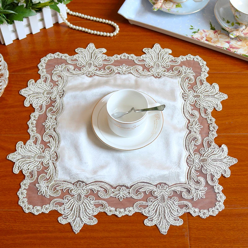 

Square 40cm Multi-purpose Cover Cloth European-style High-grade Lace Tablecloth Fabric Placemat Coffee Cup Table Mat Coaster Pad
