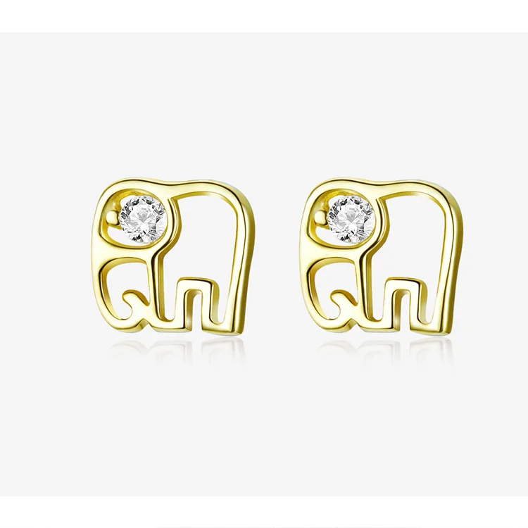 Bamoer Sketch Line Серьги-гвоздики в виде слона золотого цвета Стерлинговое Серебро 925 маленькие крошечные ювелирные изделия для ушей для девочек SCE661