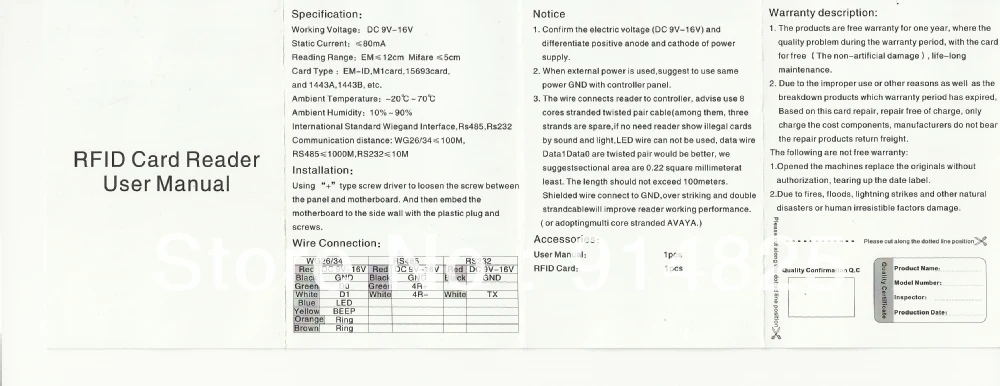 DWE CC RF+ Водонепроницаемый двери доступа Управление кард-ридер для ID-карты, Wiegand 26 RFID 125 кГц ISO EM4100 и совместимость