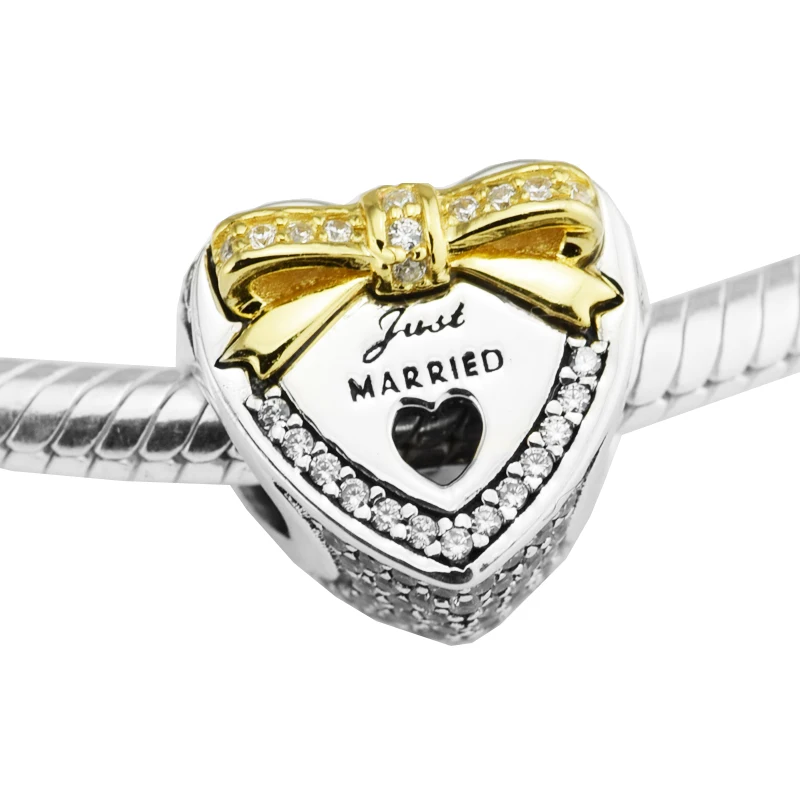 

Authentic 100% 925 Sterling Silver Wedding Heart Charm Beads Fits Pandora Bracelet Charms DIY Fashion Jewelry Accessories