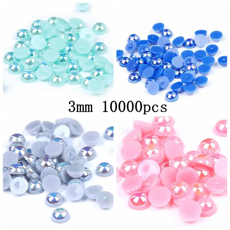 

Flatback Half Round Pearls Many AB Colors 3mm 10000pcs Imitation Scrapbooking Resin Beads Use Glue DIY Crafts Decorations