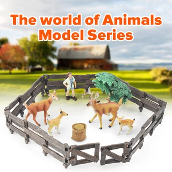 

Action Figures Zoo Farm House Model Farmer Deer Animals Set Figurine Miniature Lovely Educational For Kids Toy