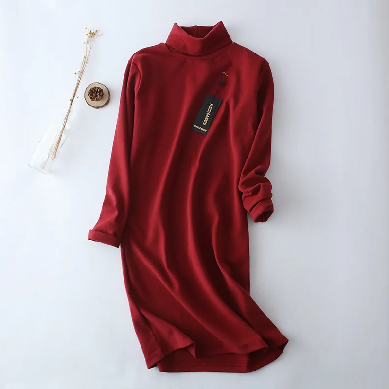 

High quality Thick Cashmere Turtleneck Dress Women Robe Hiver 2018 Autumn Winter Elegant Straight Long Sleeve Basic Mini Dress
