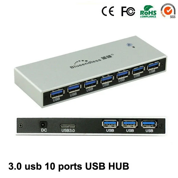 ФОТО High Quality Aluminum Case High Speed 5Gbps 10 Ports USB 3.0 Hub splitter For All USB Related Computer Peripherals ce rohs