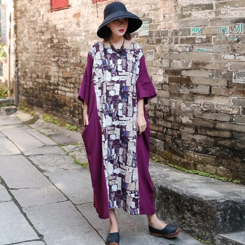 

LANMREM 2020 Spring New Casual Fashion Temperament Women Loose Plus Versatile Printed Cotton And Linen Dress TC528