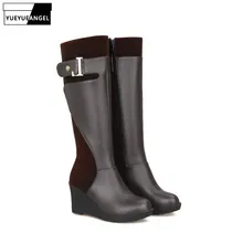 Осенняя обувь черного цвета; женские ботинки из искусственной кожи на молнии с круглым носком; модные вечерние замшевые туфли на танкетке наивысшего качества; большие размеры