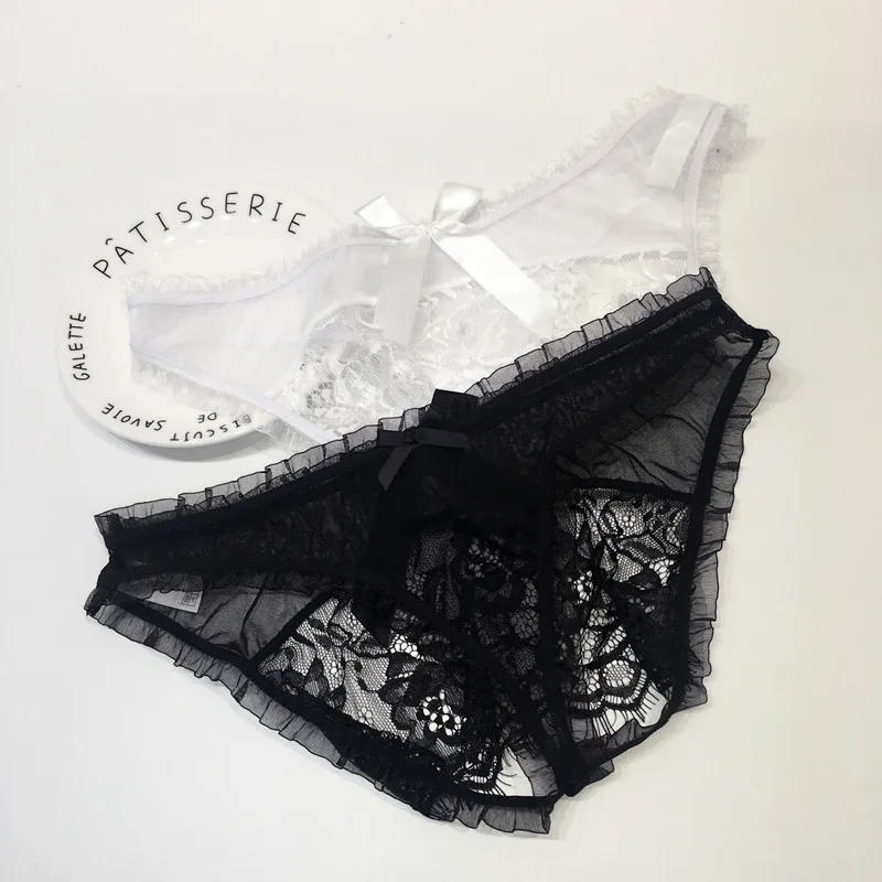 M L Plus Size Sexy Lingerie Lace Transparent Erotic Panties Women's Sexy Underwear Crotchless Panties Open Crotch Sex Thongs