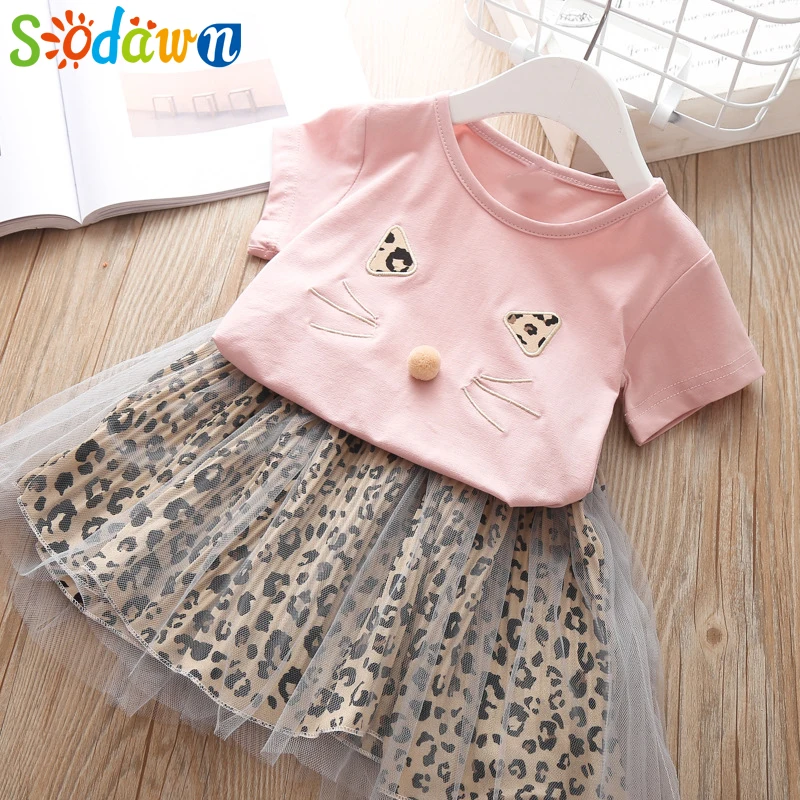 

Sodawn Kids Clothes Set Summer Clothes For Girls 2019 New Dot Cat Tops +Mesh Skirt Suit Girls Sets Baby Kids Clothes