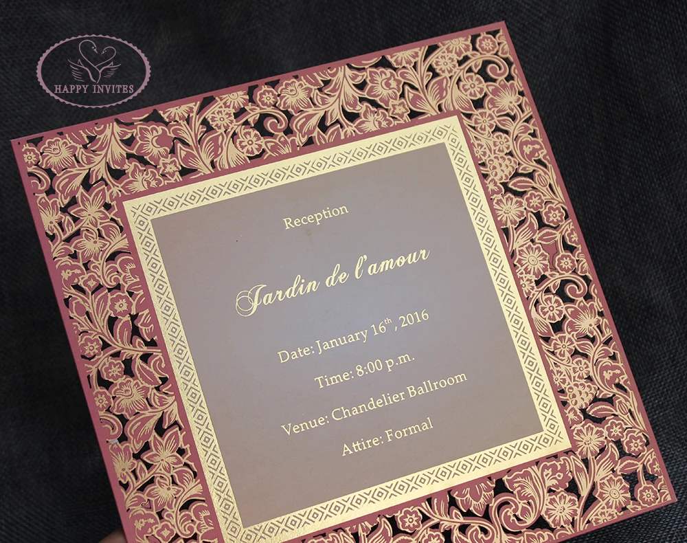 HI3025 - 14 Custom Luxury Wedding Invitation Cards in Laser Cut Design Made in China