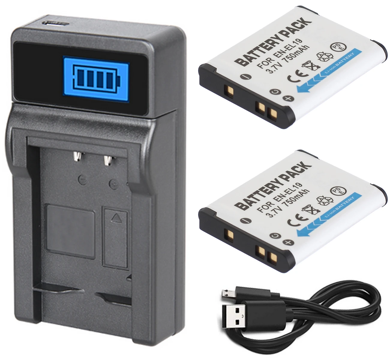 Аккумулятор(2-Pack)+ зарядное устройство для литий-ионных аккумуляторов Nikon EN-EL19, EN-EL 19, ENEL19, ENEL 19 - Цвет: 2B and LCD Charger