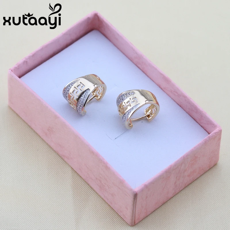 XUTAAYI Runden Weißen Zirkonia Gold Farbe Creolen für Frauen Modeschmuck Freies Geschenk Box