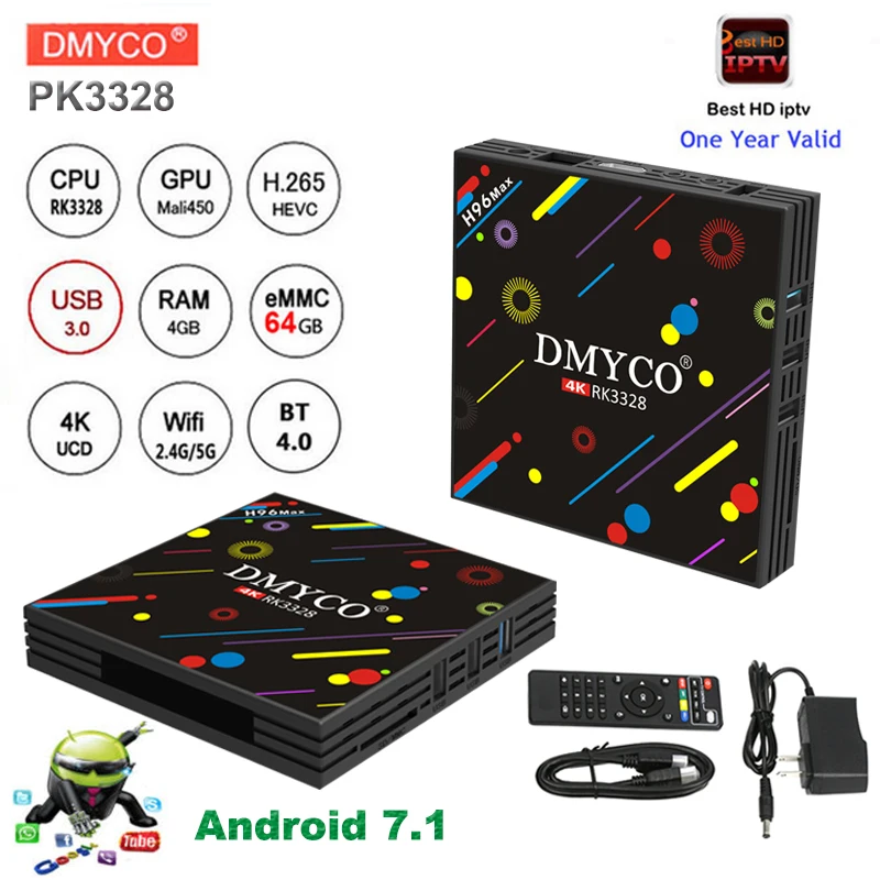 

1 year Europe iptv subscription smart android 7.1 tv box RK3328 2.4G/5G Wifi 100M HDMI Bluetooth 4.0 4G+64G Spain set top box
