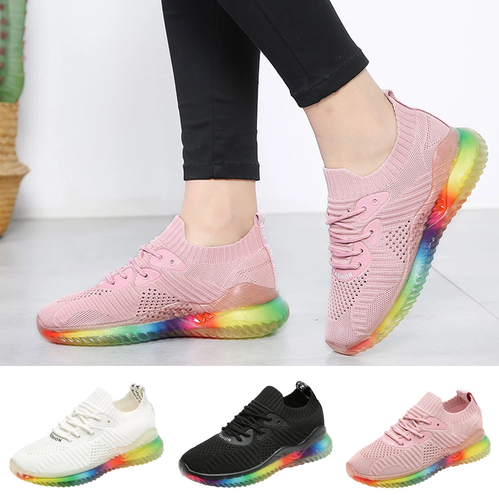 white shoes with colorful bottom