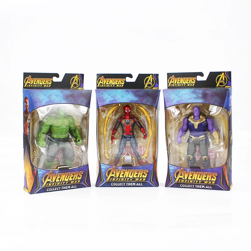

3Styles 18cm Marvel Avengers 3 Infinity War Thanos Iron Spiderman Hulk PVC Movable Collection Figure Model Toy Doll Gift