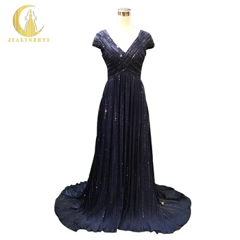 

Rhine Real Sample Image Sexy V Neck Navy Blue Ruffle Chiffon Beads A -line Party Prom Dresses